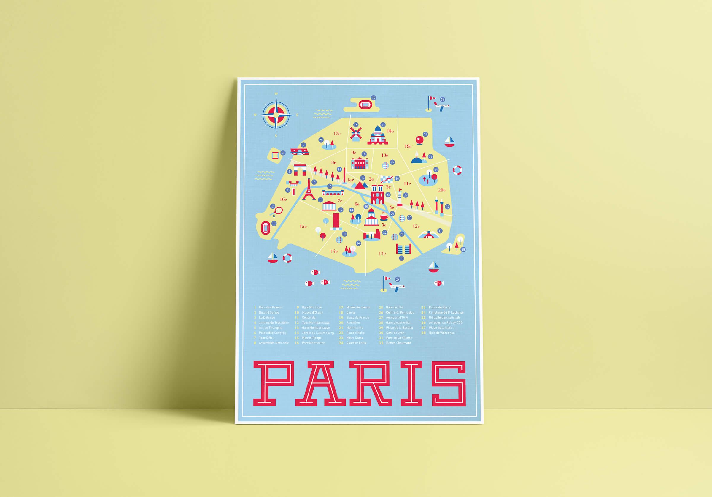 Print of the map of Paris by noemie durand